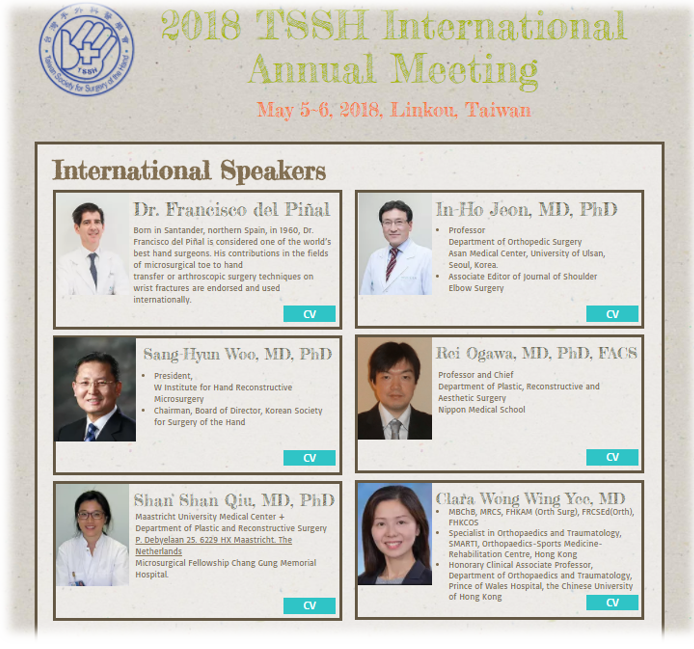 Congress of the Taiwan Society for Surgery of the Hand, international speakers Congress of the Taiwan Society for Surgery of the Hand, international speakers